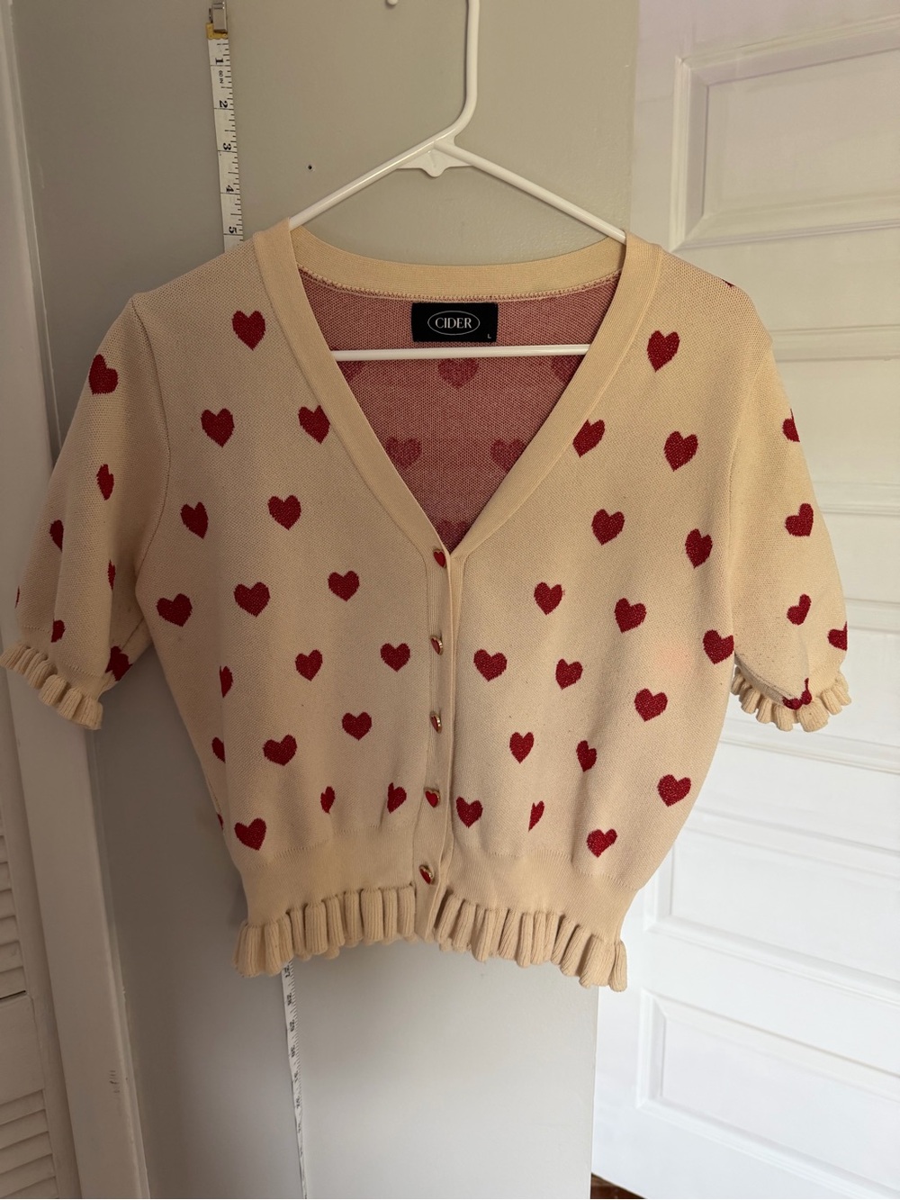 Cider Cream Cardigan with Red Heart Motif